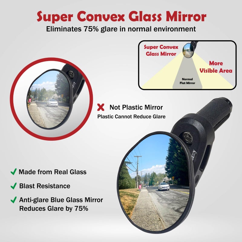 Hafny Drop Bar Bike Mirror, HD, Shatter-Proof, HD Convex Blue Glass Mirror (Anti-glare Blue Glass Lens) - Image 2